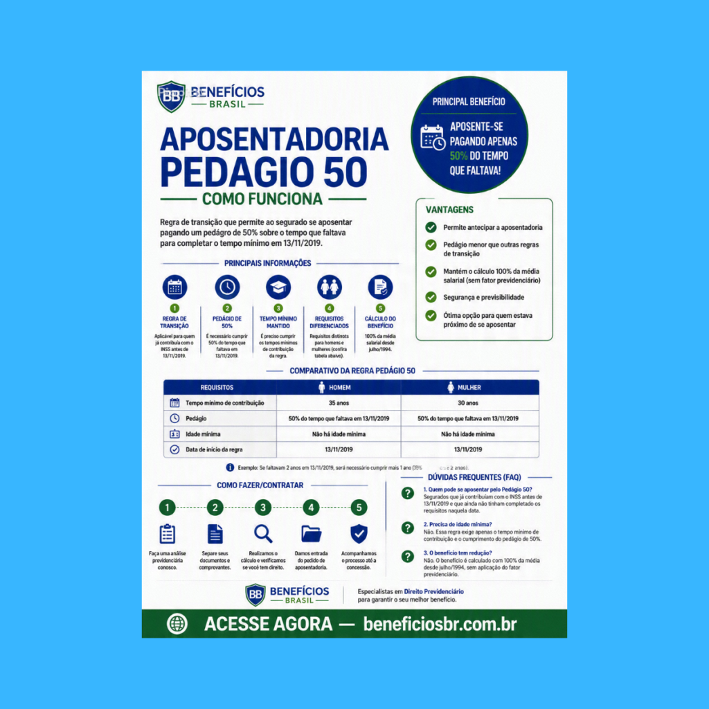 aposentadoria pedagio 50 como funciona